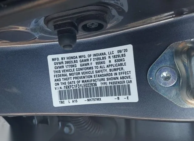 19XFC1F31LE022836 2020 2020 Honda Civic- EX 9