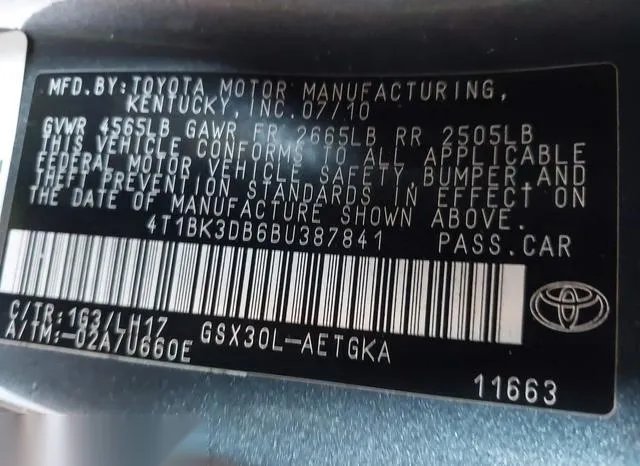 4T1BK3DB6BU387841 2011 2011 Toyota Avalon 9