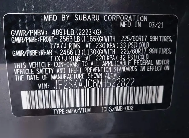 JF2SKAJC6MH522822 2021 2021 Subaru Forester- Premium 9