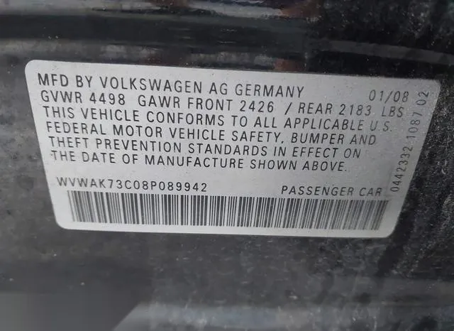 WVWAK73C08P089942 2008 2008 Volkswagen Passat- Komfort 9