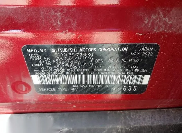 JA4J4VA89NZ080597 2022 2022 Mitsubishi Outlander- Sel Speci 9