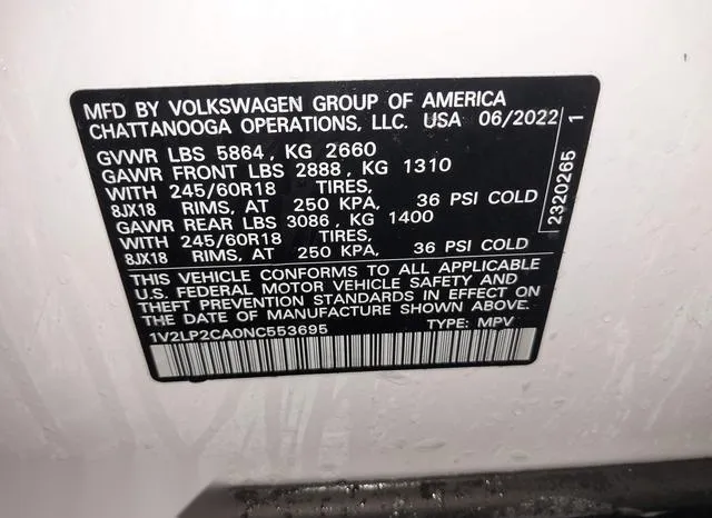 1V2LP2CA0NC553695 2022 2022 Volkswagen Atlas- 2-0T Se 9