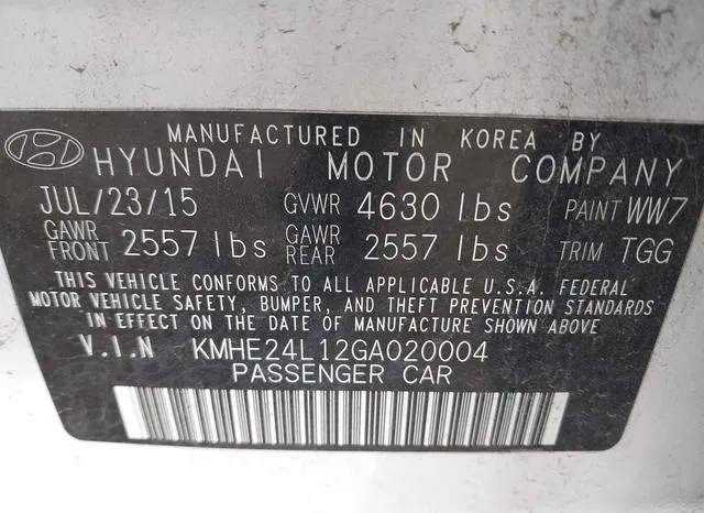 KMHE24L12GA020004 2016 2016 Hyundai Sonata- Hybrid SE 9