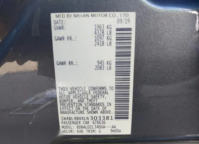 1N4BL4BVXLN303381 2020 2020 Nissan Altima- S Fwd 9