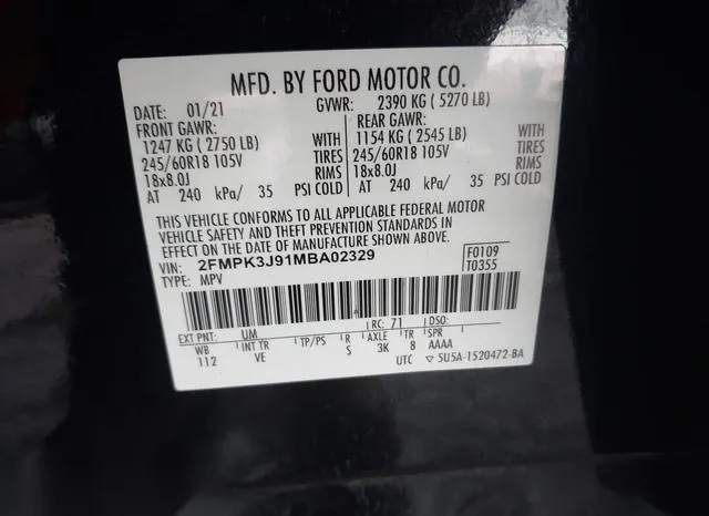 2FMPK3J91MBA02329 2021 2021 Ford Edge- Sel 9