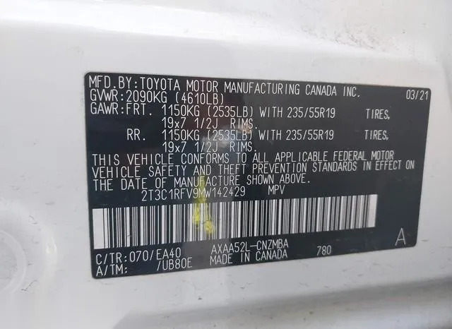 2T3C1RFV9MW142429 2021 2021 Toyota RAV4- Xle Premium 9