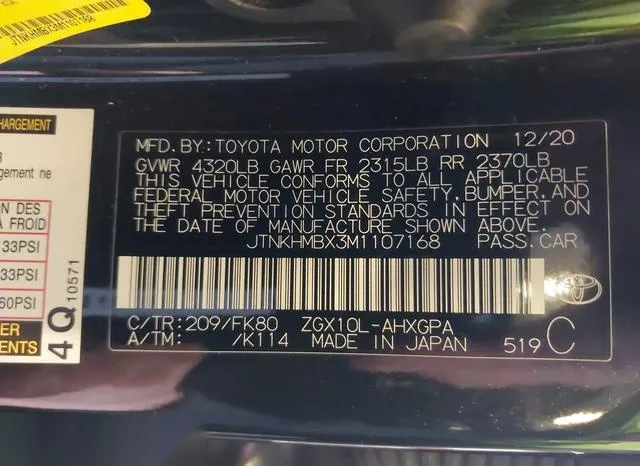 JTNKHMBX3M1107168 2021 2021 Toyota C-HR- Xle 9