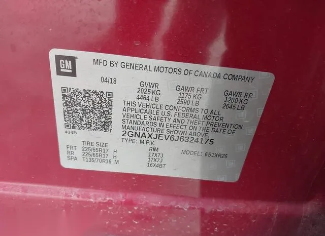 2GNAXJEV6J6324175 2018 2018 Chevrolet Equinox- LT 9