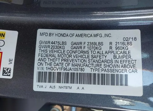 1HGCV1F96JA105780 2018 2018 Honda Accord- Touring 9