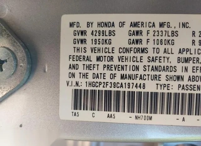 1HGCP2F39CA197448 2012 2012 Honda Accord- 2-4 LX 9