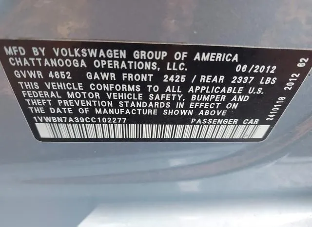 1VWBN7A39CC102277 2012 2012 Volkswagen Passat- 2-0L Tdi Se 9