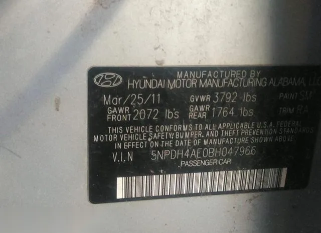 5NPDH4AE0BH047966 2011 2011 Hyundai Elantra- Gls 9