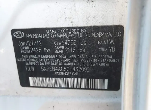 5NPEB4AC5CH462092 2012 2012 Hyundai Sonata- Gls 9