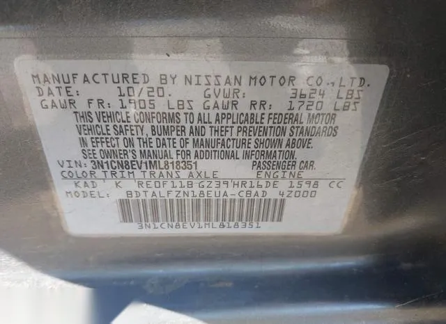 3N1CN8EV1ML818351 2021 2021 Nissan Versa- Sv Xtronic Cvt 9