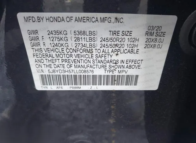 5J8YD3H57LL008576 2020 2020 Acura MDX- Technology Package 9