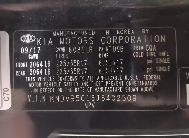 KNDMB5C13J6402509 2018 2018 KIA Sedona- LX 9