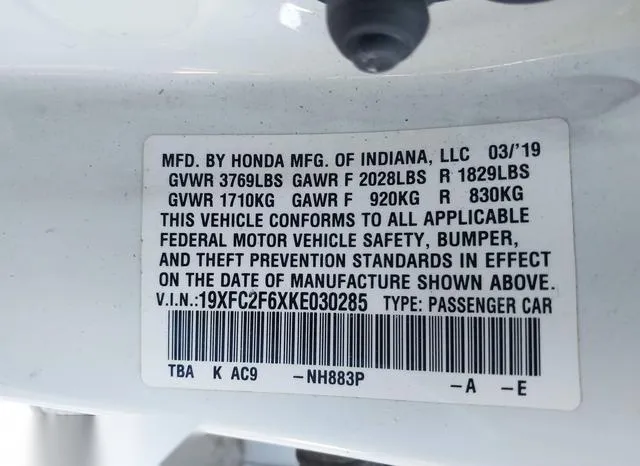 19XFC2F6XKE030285 2019 2019 Honda Civic- LX 9