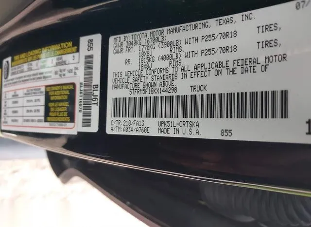 5TFRM5F18KX144298 2019 2019 Toyota Tundra- Sr 4-6L V8 9