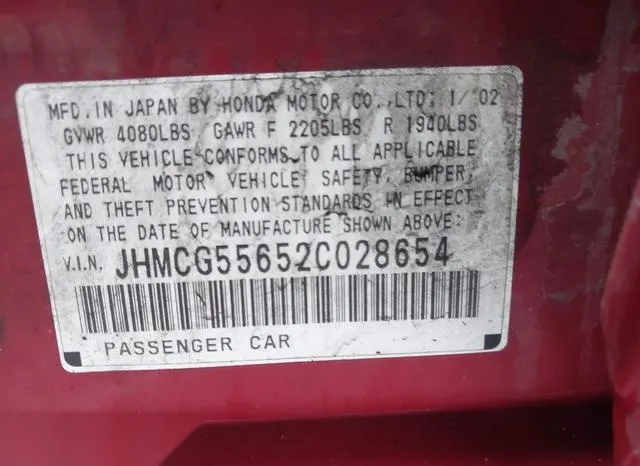 JHMCG55652C028654 2002 2002 Honda Accord- 2-3 EX 9