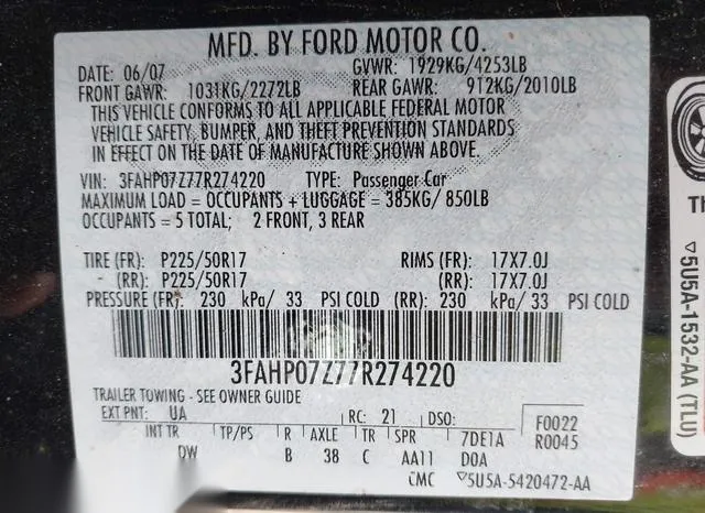 3FAHP07Z77R274220 2007 2007 Ford Fusion- SE 9