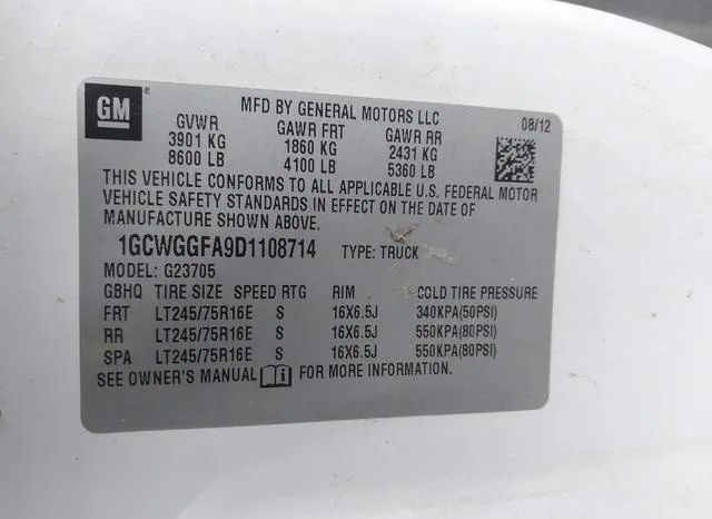 1GCWGGFA9D1108714 2013 2013 Chevrolet Express 2500- Work Van 9