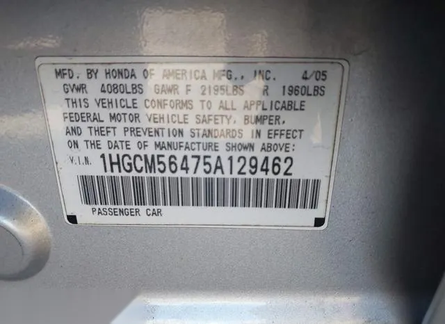 1HGCM56475A129462 2005 2005 Honda Accord- 2-4 LX 9