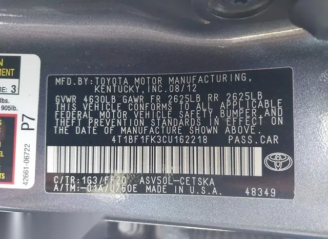 4T1BF1FK3CU162218 2012 2012 Toyota Camry- SE 9