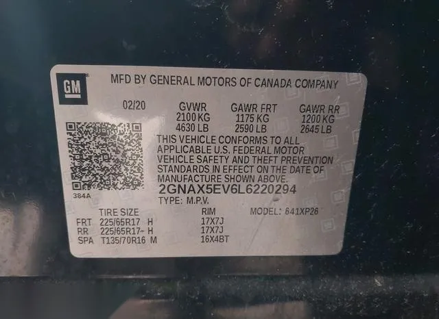 2GNAX5EV6L6220294 2020 2020 Chevrolet Equinox- Awd 1Fl 9