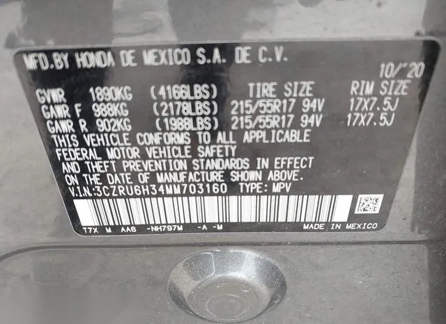 3CZRU6H34MM703160 2021 2021 Honda HR-V- Awd Lx 9