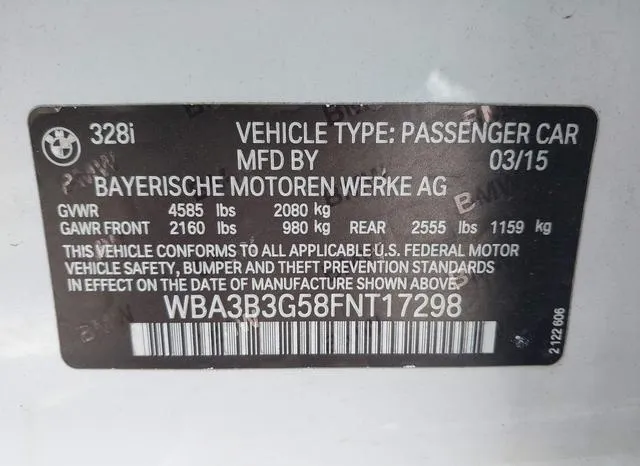 WBA3B3G58FNT17298 2015 2015 BMW 3 Series- 328I Xdrive 9