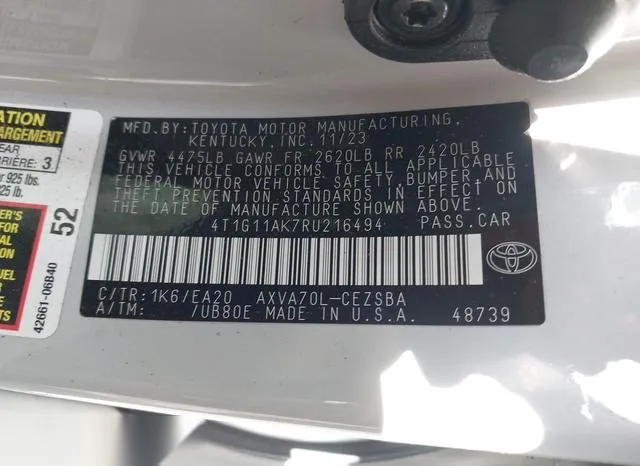 4T1G11AK7RU216494 2024 2024 Toyota Camry- SE 9