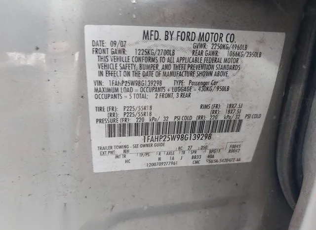 1FAHP25W98G139298 2008 2008 Ford Taurus- Limited 9