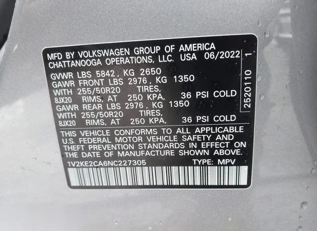 1V2KE2CA6NC227305 2022 2022 Volkswagen Atlas- Cross Sport 3 9