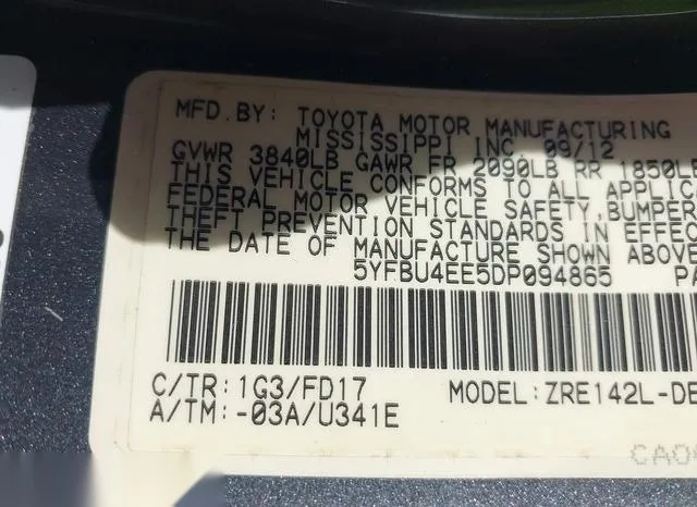 5YFBU4EE5DP094865 2013 2013 Toyota Corolla- S 9