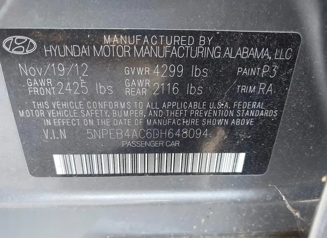 5NPEB4AC6DH648094 2013 2013 Hyundai Sonata- Gls 9