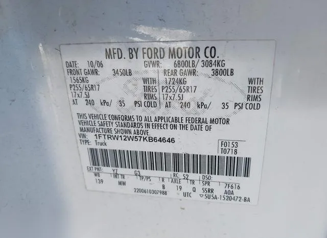 1FTRW12W57KB64646 2007 2007 Ford F-150- Xlt 9