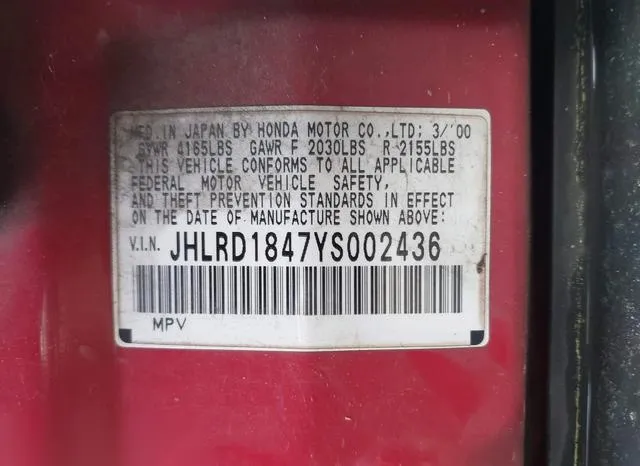 JHLRD1847YS002436 2000 2000 Honda CR-V- LX 9