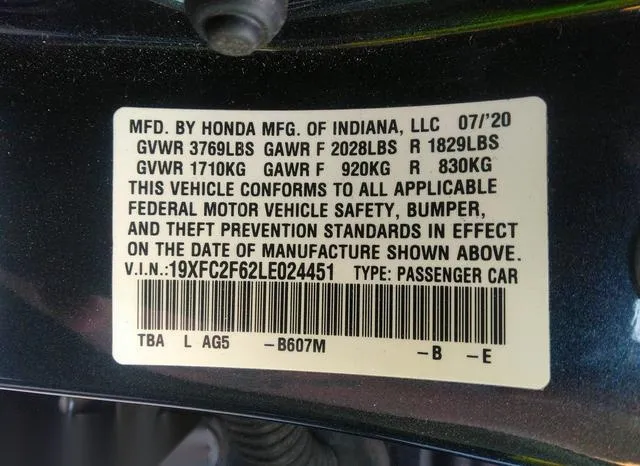 19XFC2F62LE024451 2020 2020 Honda Civic- LX 9