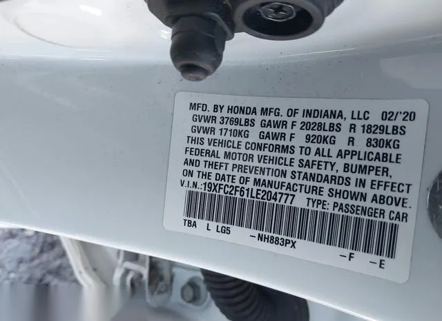 19XFC2F61LE204777 2020 2020 Honda Civic- LX 9