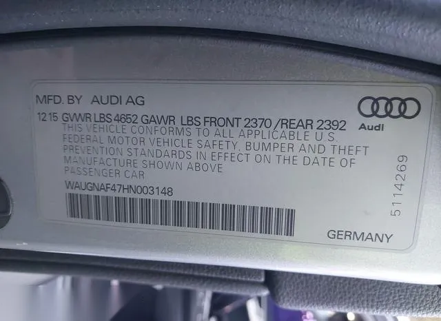 WAUGNAF47HN003148 2017 2017 Audi A4- 2-0T Premium 9