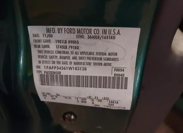 1FAFP34361W183128 2001 2001 Ford Focus- SE 9