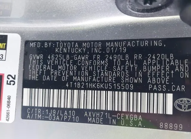 4T1B21HK6KU515509 2019 2019 Toyota Camry- Hybrid Xle 9