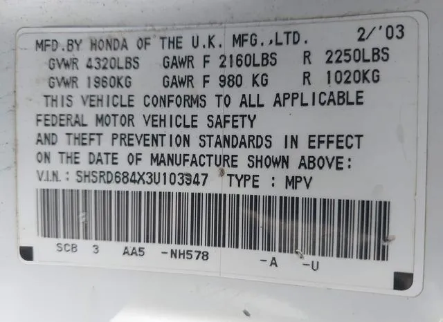 SHSRD684X3U103947 2003 2003 Honda CR-V- LX 9