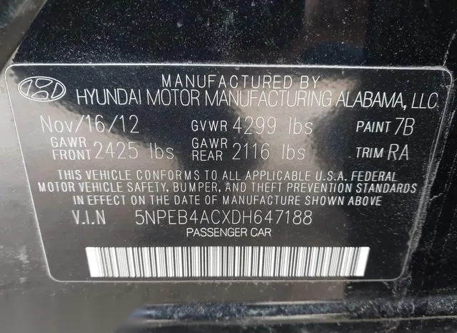 5NPEB4ACXDH647188 2013 2013 Hyundai Sonata- Gls 9