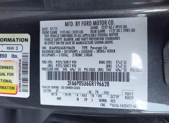 3FA6P0SU6GR196628 2016 2016 Ford Fusion- Energi Titanium 9