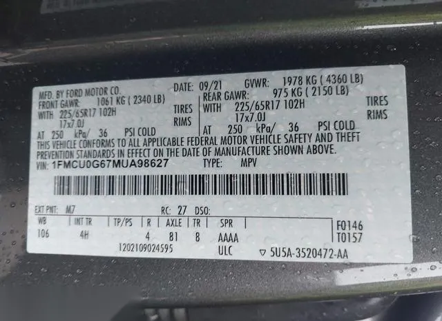 1FMCU0G67MUA98627 2021 2021 Ford Escape- SE 9