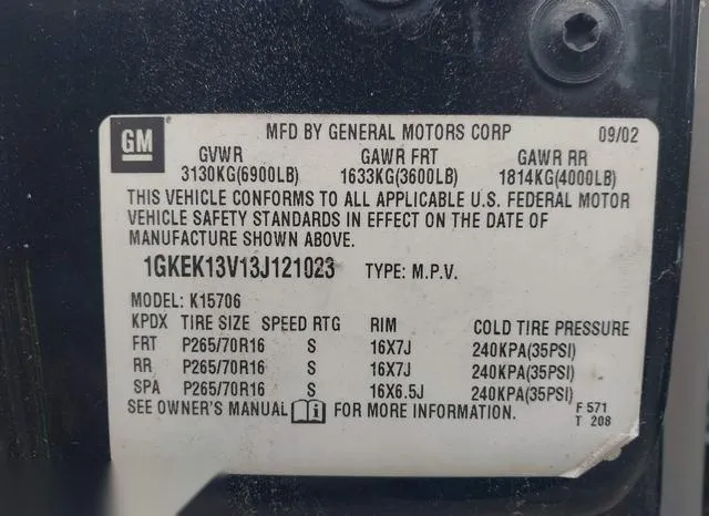 1GKEK13V13J121023 2003 2003 GMC Yukon- Slt 9