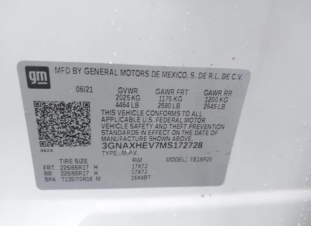 3GNAXHEV7MS172728 2021 2021 Chevrolet Equinox- Fwd Ls 9