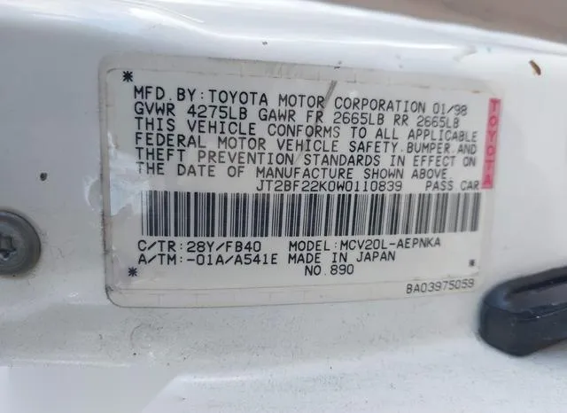 JT2BF22K0W0110839 1998 1998 Toyota Camry- Ce V6/Le V6/Xle V6 9