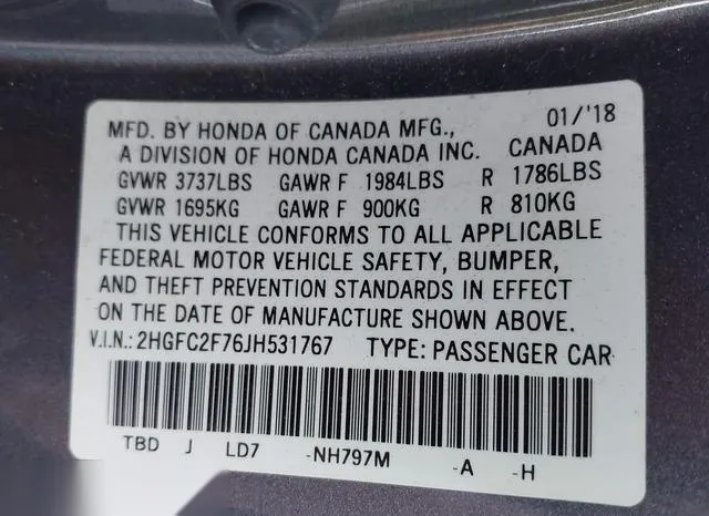 2HGFC2F76JH531767 2018 2018 Honda Civic- EX 9